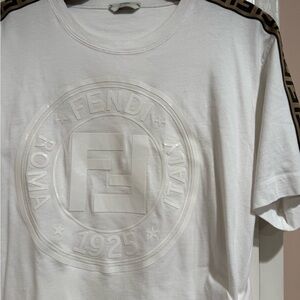 Fendi White Logo Tee with Brown Accents